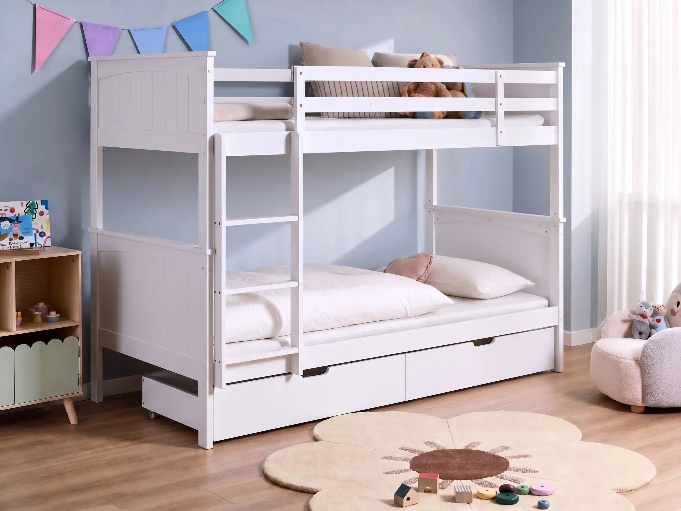 Letto a castello con cassetti Legno di pino 90 x 200 cm Bianco