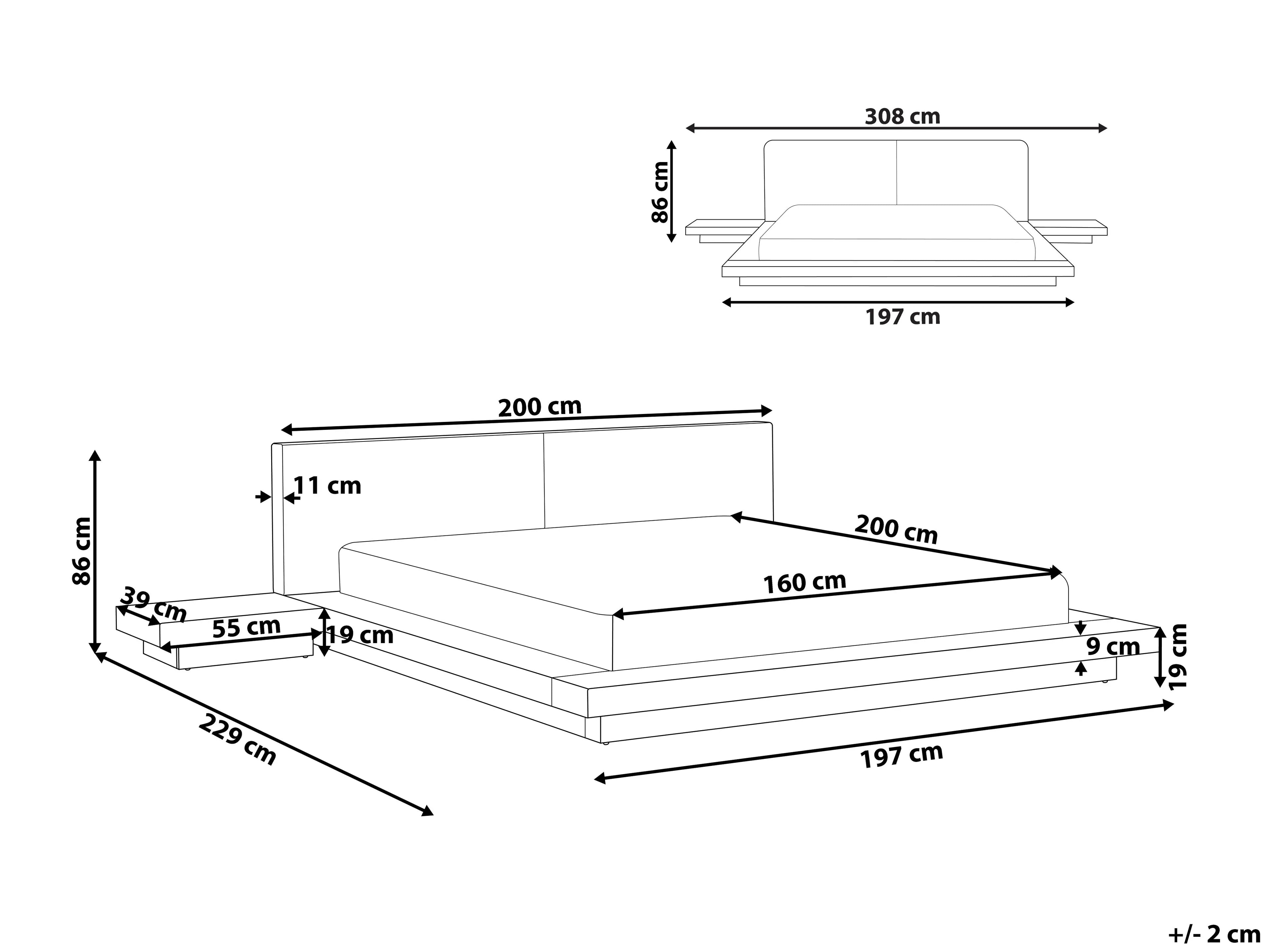 Letto con LED  160 x 200 cm LED Frasino scuro