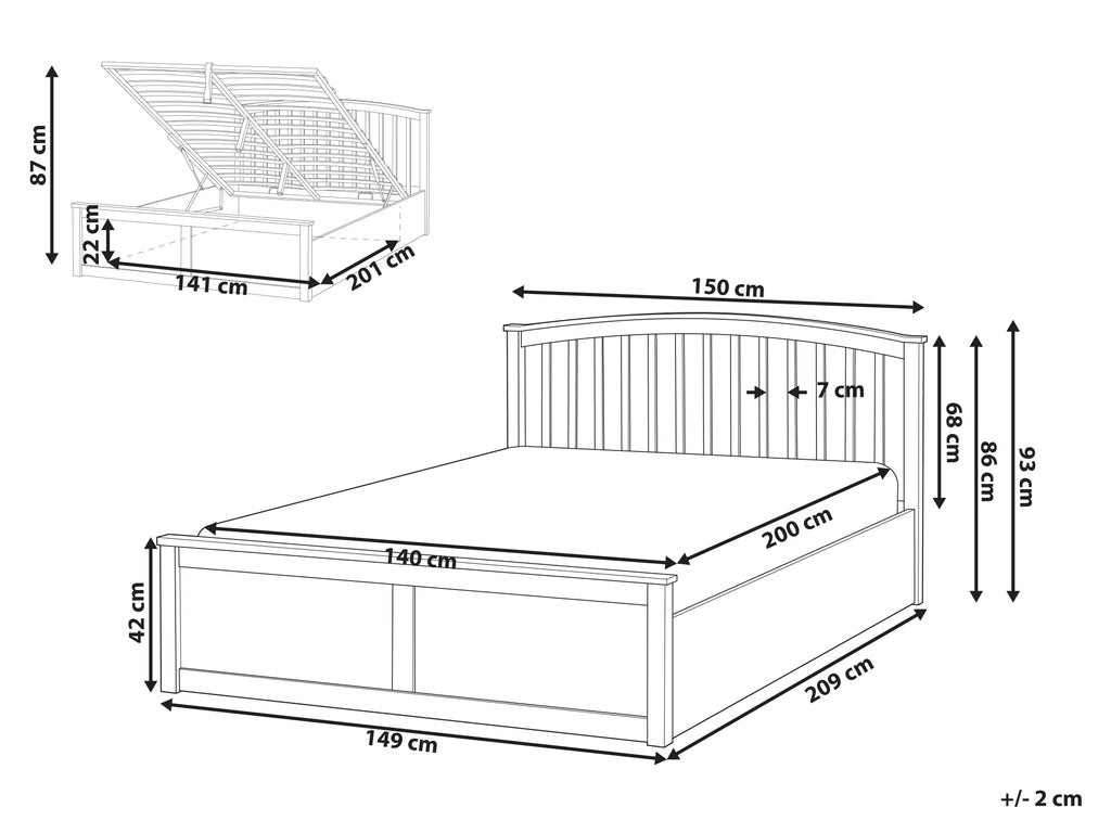 Lit coffre Pin massif  140 x 200 cm Blanc