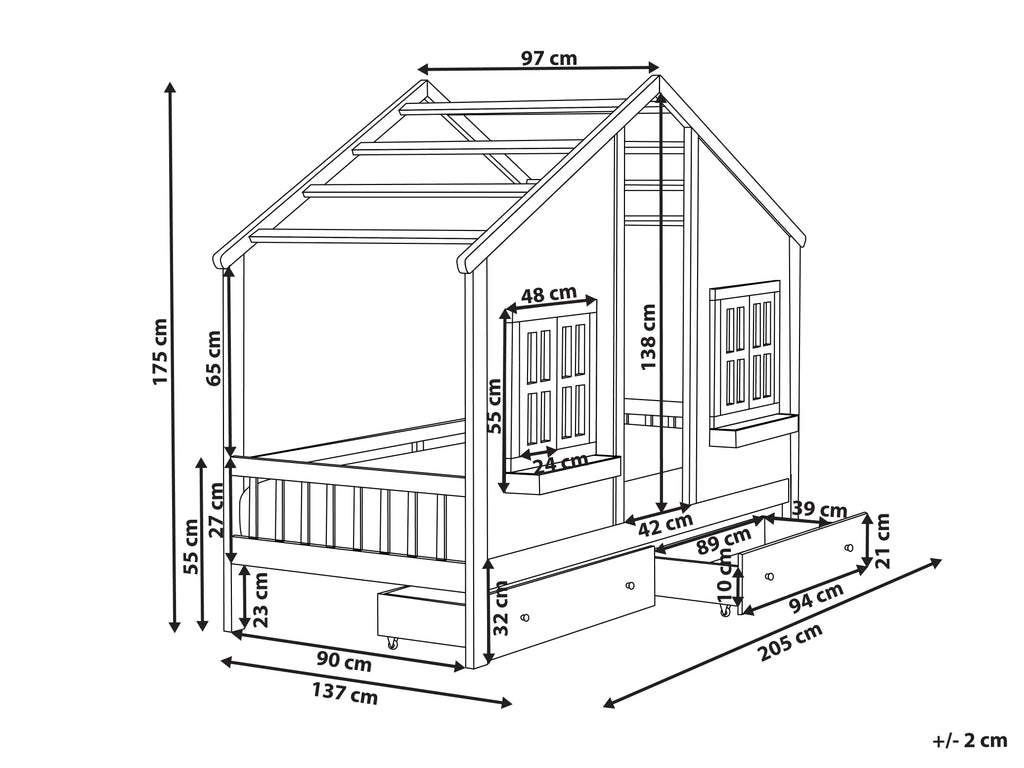 Lit enfant avec tiroirs Maison Bois de pin 90 x 200 cm Blanc