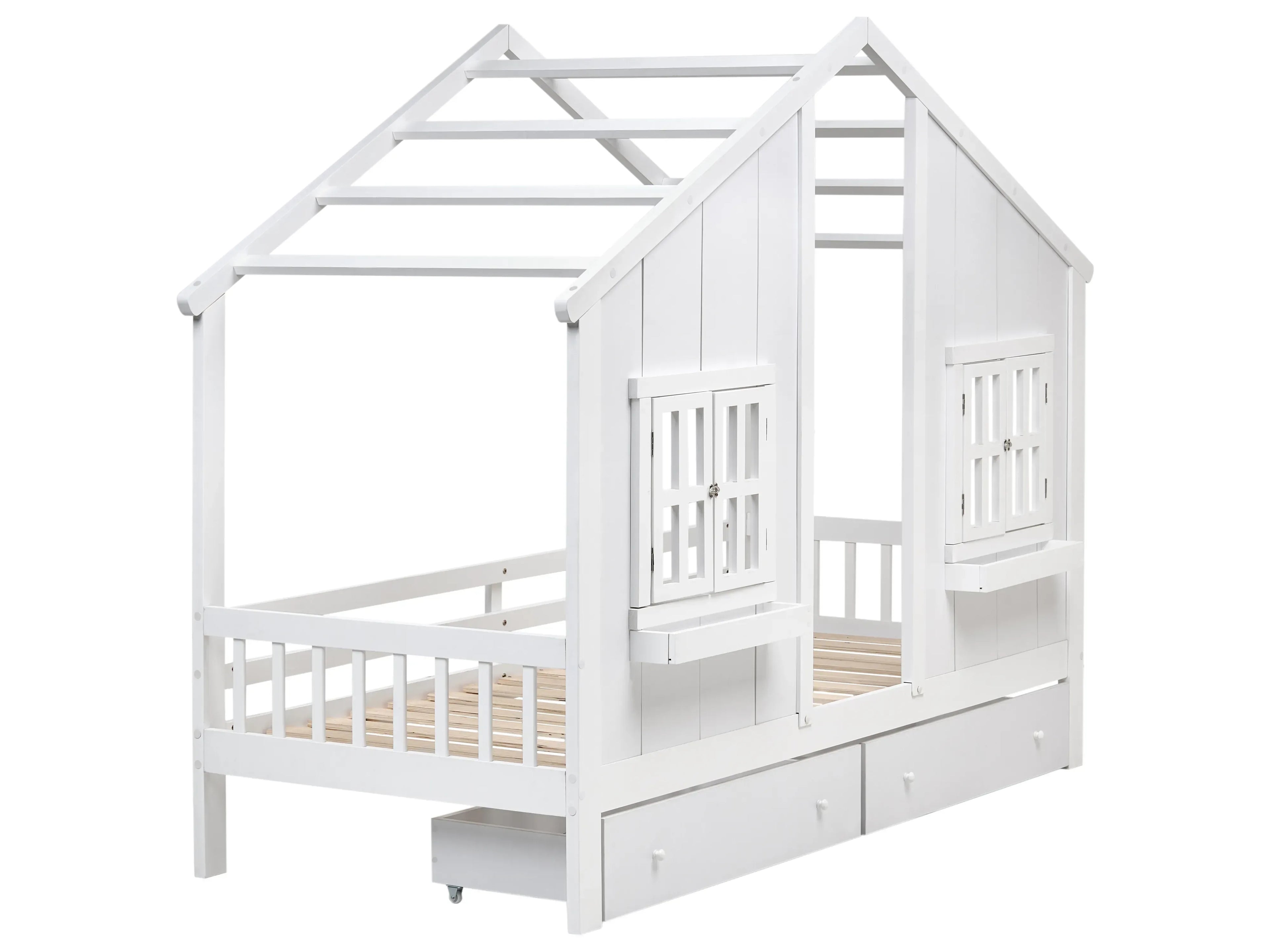 Letto per bambini con cassetti Casa Legno di pino 90 x 200 cm Bianco