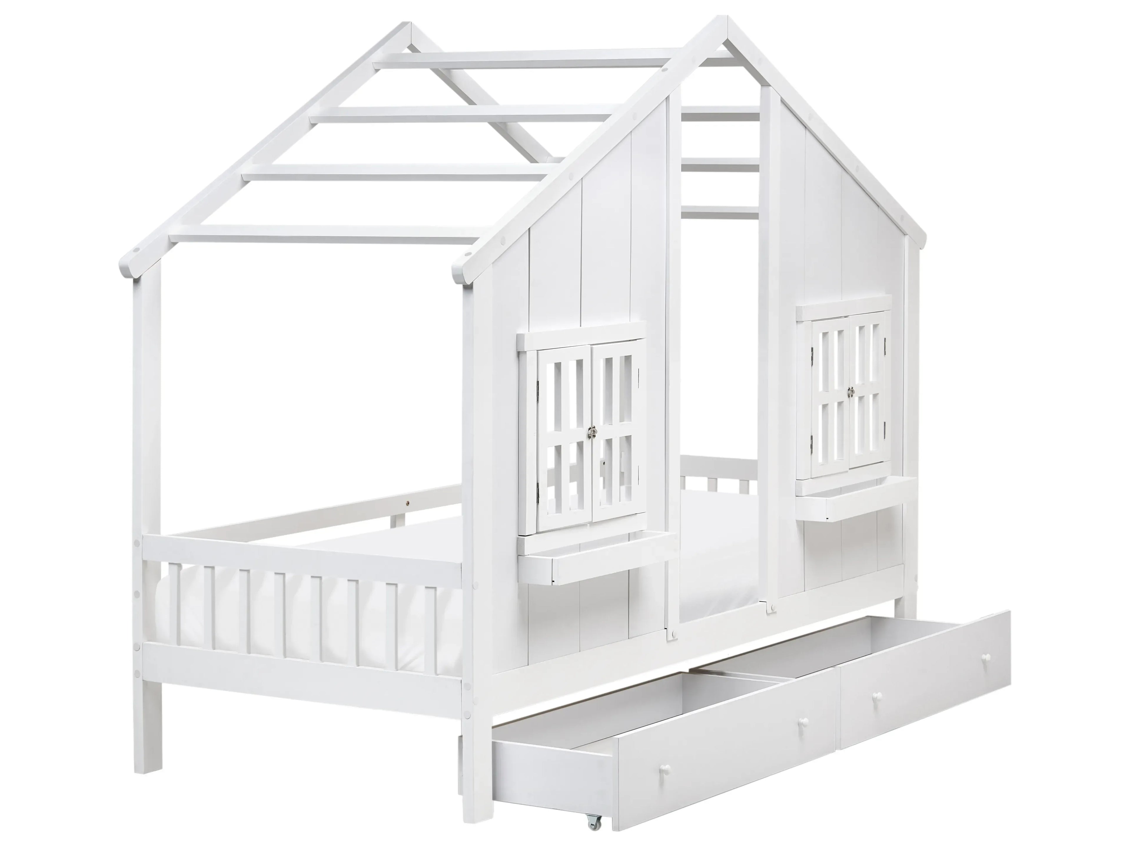 Letto per bambini con cassetti Casa Legno di pino 90 x 200 cm Bianco