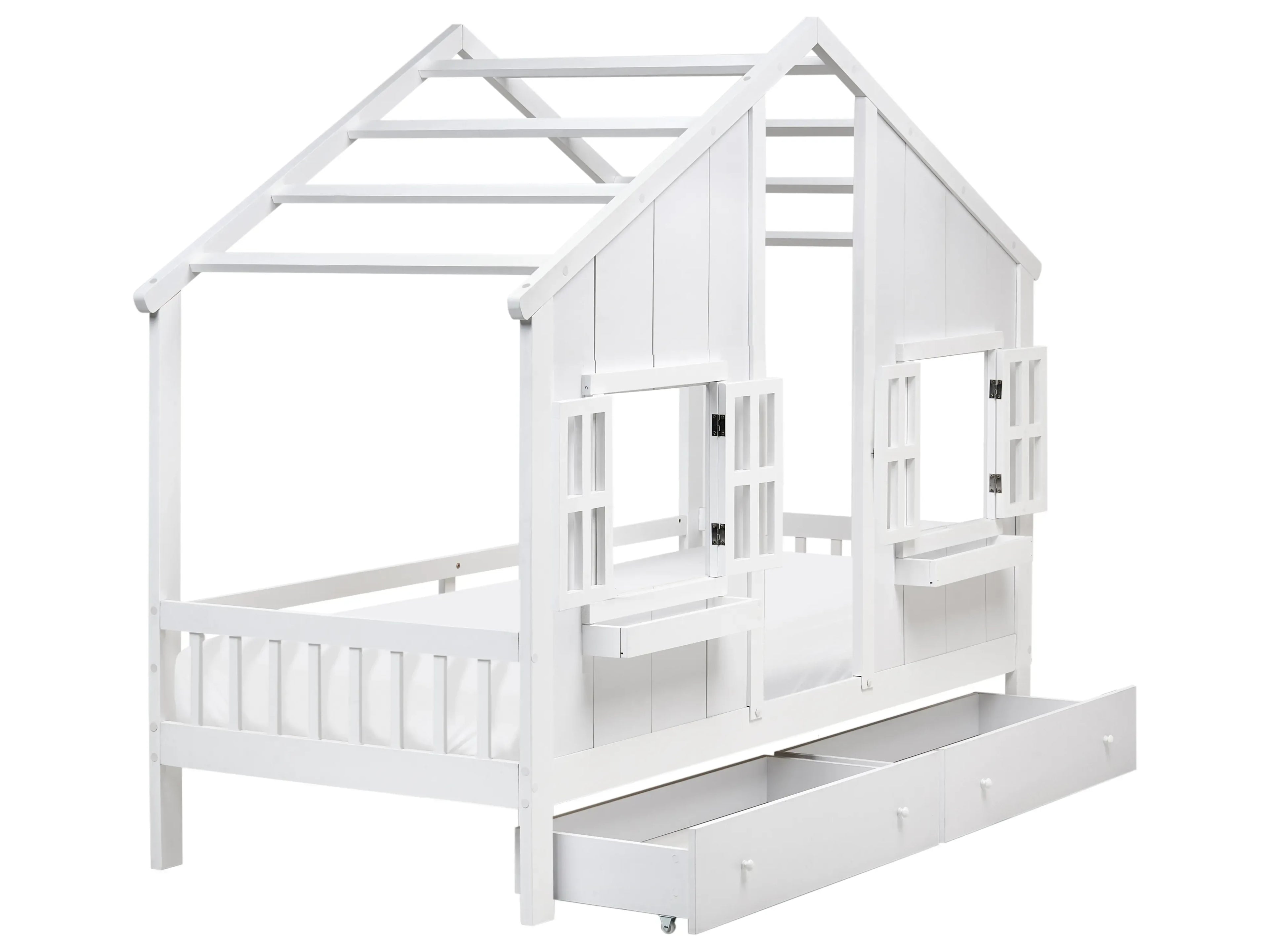 Letto per bambini con cassetti Casa Legno di pino 90 x 200 cm Bianco
