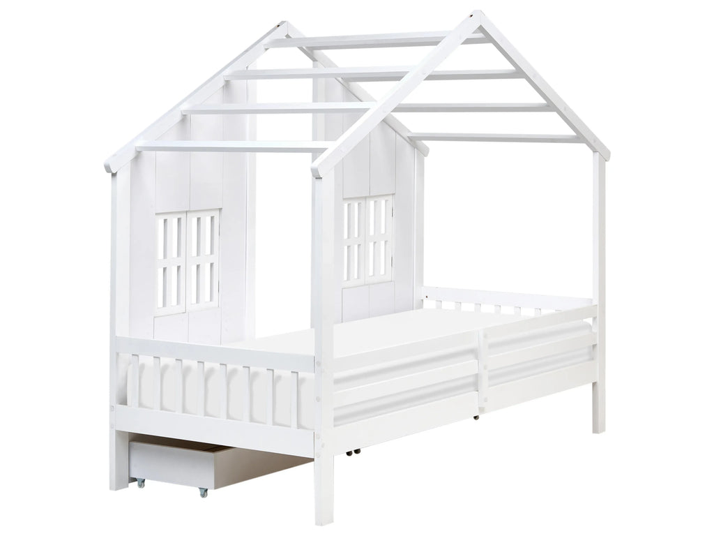 Lit enfant avec tiroirs Maison Bois de pin 90 x 200 cm Blanc