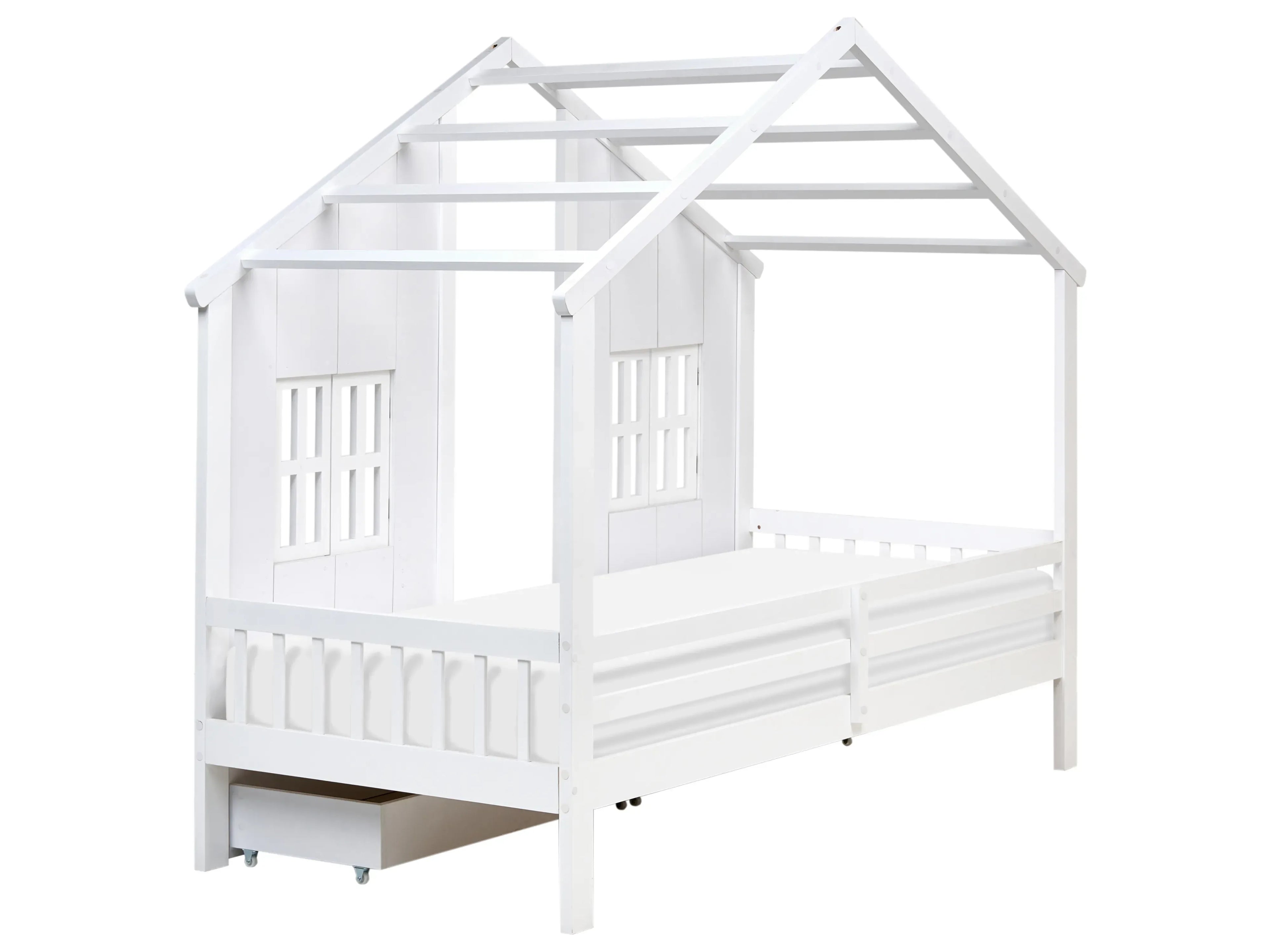 Lit enfant avec tiroirs Maison Bois de pin 90 x 200 cm Blanc