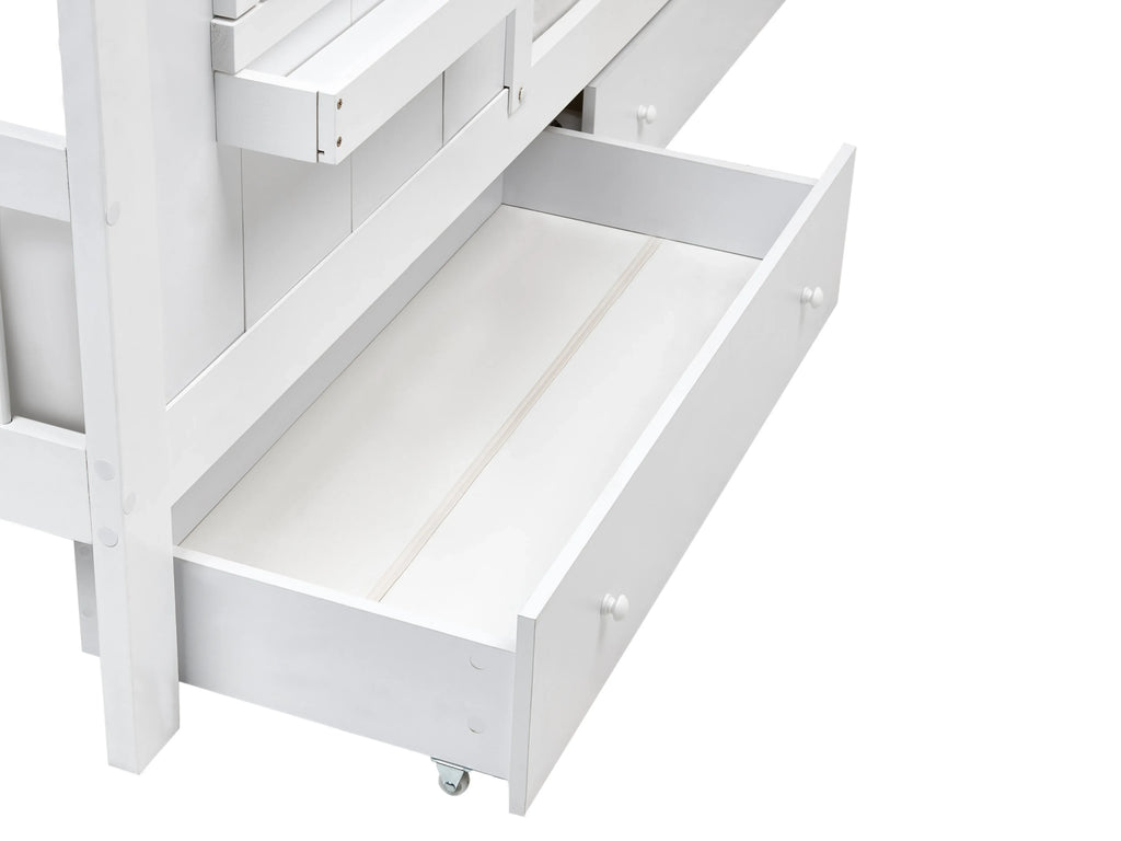 Lit enfant avec tiroirs Maison Bois de pin 90 x 200 cm Blanc