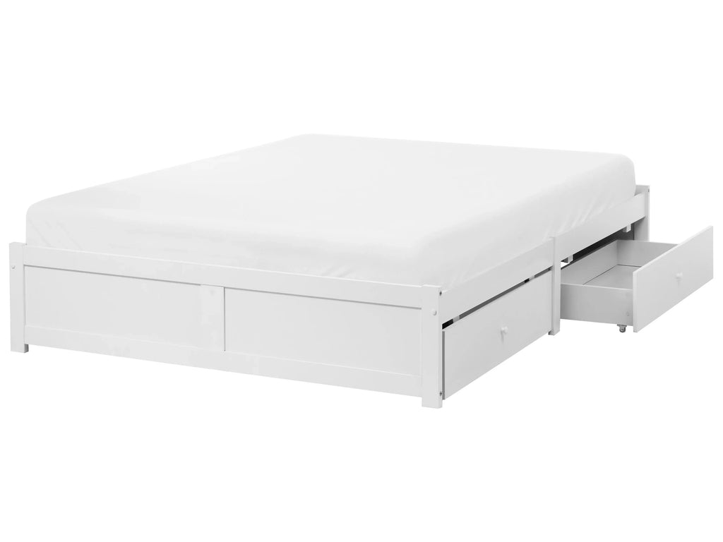 Lit avec tiroirs de rangement sans tête de lit 160 x 200 cm Blanc