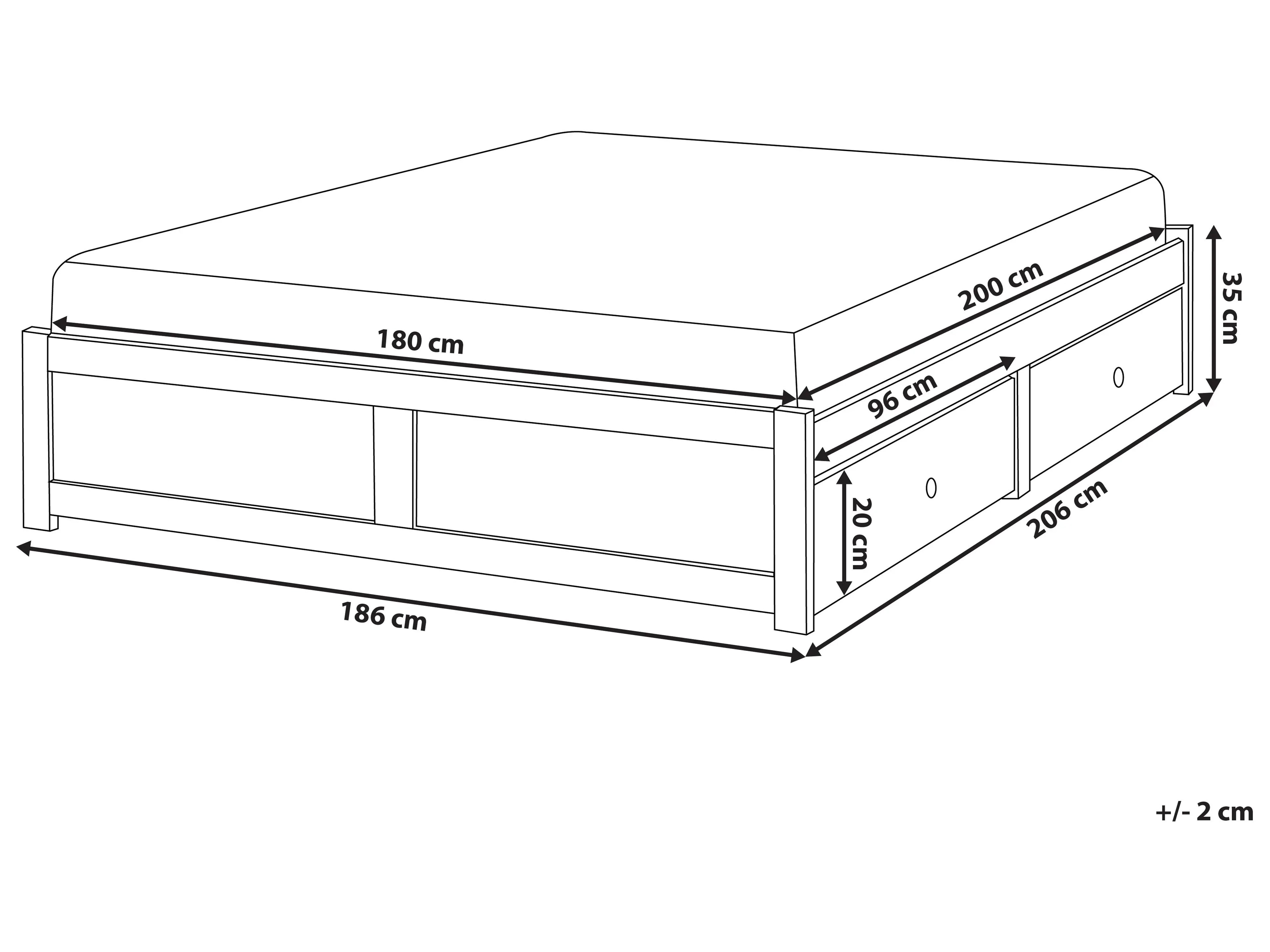 Lit coffre avec tiroirs de rangement sans tête de lit 180 x 200 cm Blanc