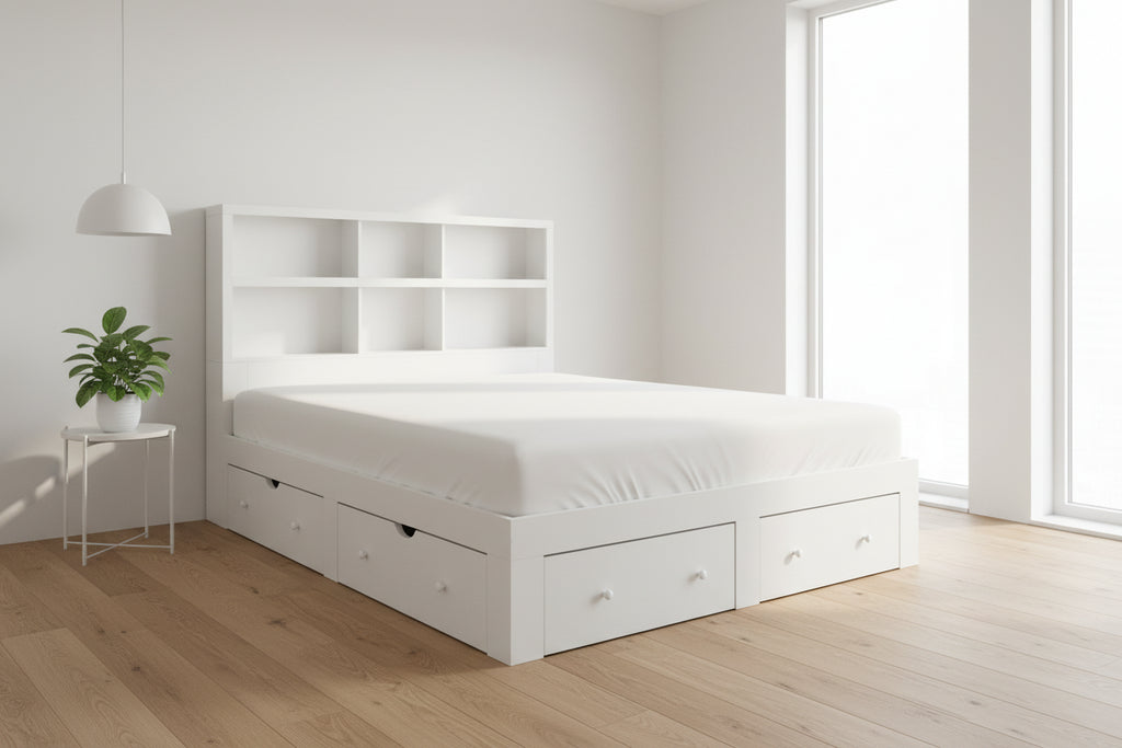 Lit avec tiroirs de rangement 160 x 200 cm Blanc